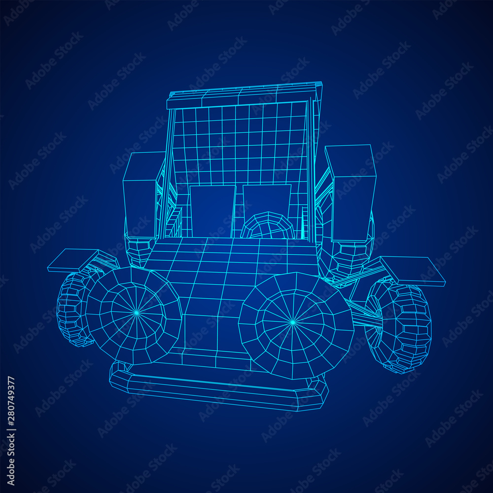 Off road dune buggy car. Terrain vehicle. Outdoor car racing, extreme sport oncept. Wireframe low poly mesh vector illustration Off road dune buggy car. Terrain vehicle. Outdoor car racing, extreme sport oncept. Wireframe low poly mesh vector illustration