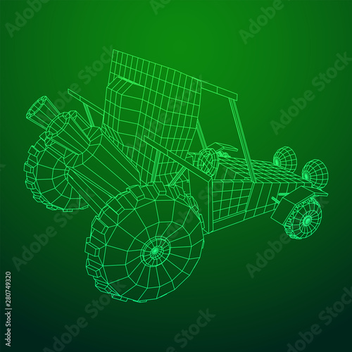 Off road dune buggy car. Terrain vehicle. Outdoor car racing, extreme sport oncept. Wireframe low poly mesh vector illustration