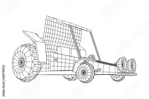 Off road dune buggy car. Terrain vehicle. Outdoor car racing, extreme sport oncept. Wireframe low poly mesh vector illustration