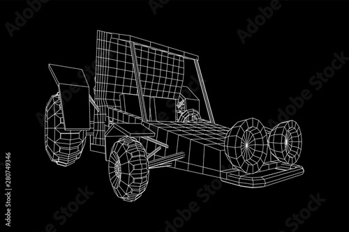 Off road dune buggy car. Terrain vehicle. Outdoor car racing, extreme sport oncept. Wireframe low poly mesh vector illustration
