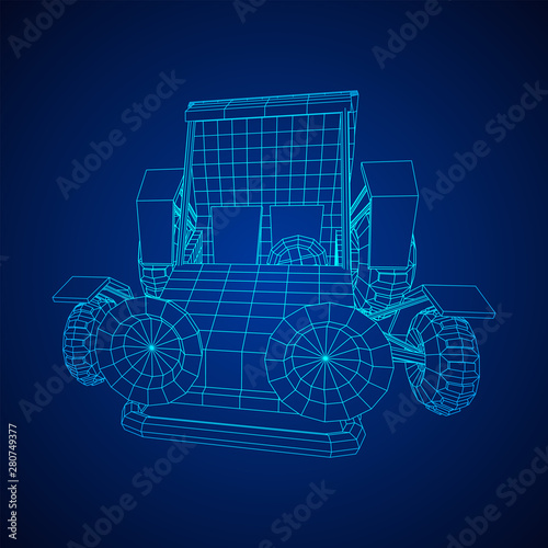 Off road dune buggy car. Terrain vehicle. Outdoor car racing, extreme sport oncept. Wireframe low poly mesh vector illustration