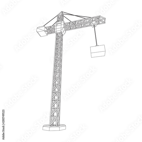 Tower construction building crane. Wireframe low poly mesh vector illustration