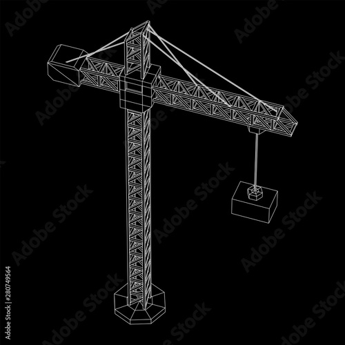 Tower construction building crane. Wireframe low poly mesh vector illustration