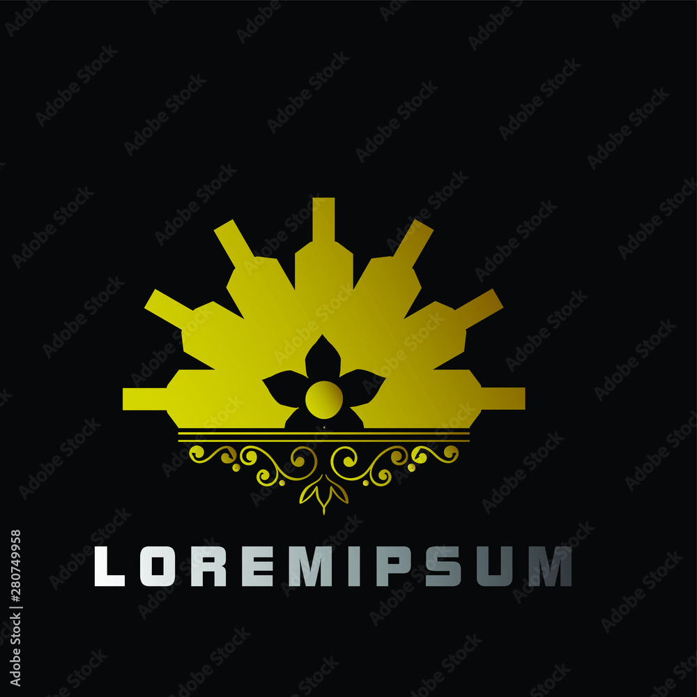 Fototapeta premium bottle logo icon with flower shape for wine product