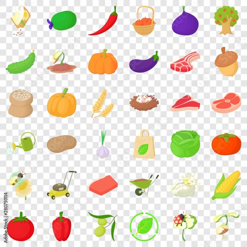 Fototapeta Naklejka Na Ścianę i Meble -  Farming icons set. Cartoon style of 36 farming vector icons for web for any design