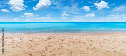 Beautiful tropical beaches and sea with blue background, beach on bright blue sky, background, copying space, panorama
