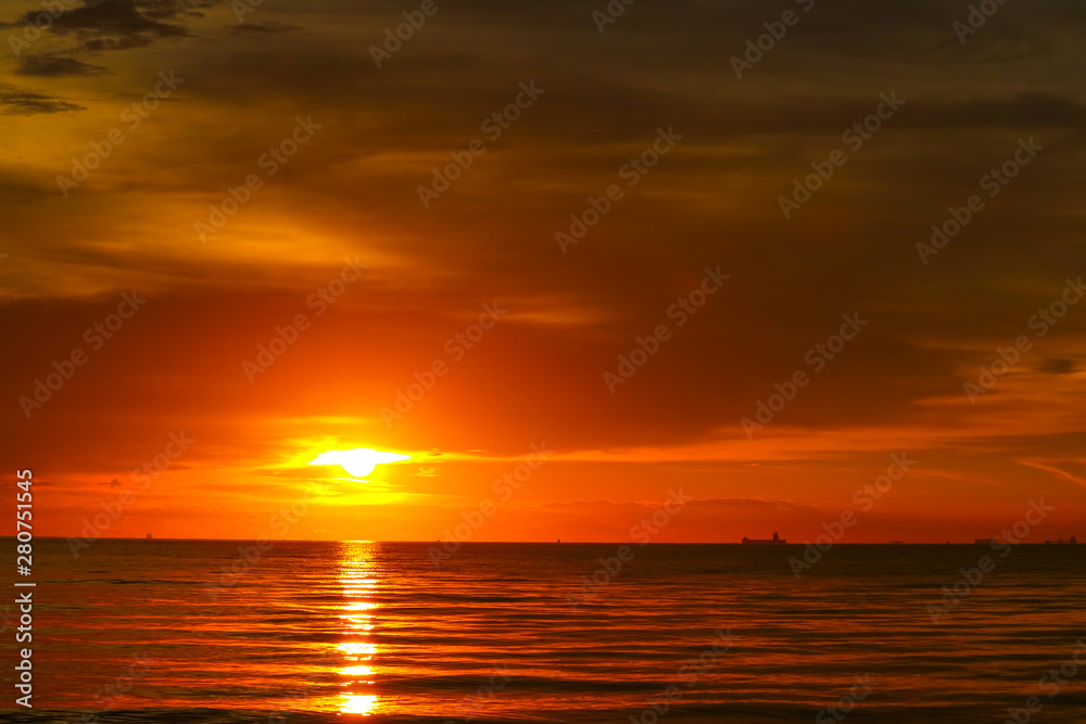 sunset on sea and ocean last light red sky silhouette cloud sunset on sea and ocean last light red sky silhouette cloud