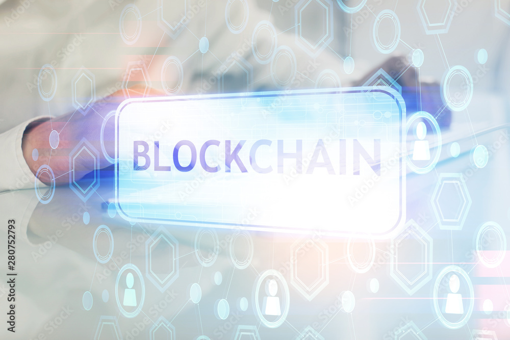 Crypto currency theme hologram with businessman working on computer on background. Concept of blockchain. Multi exposure. Crypto currency theme hologram with businessman working on computer on background. Concept of blockchain. Multi exposure.
