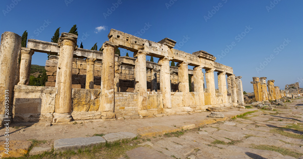 Turkey: the Latrine on Frontinus Street, main street to the Roman city of Hierapolis (Holy City), ancient city located on hot springs in classical Phrygia whose ruins are near Pamukkale