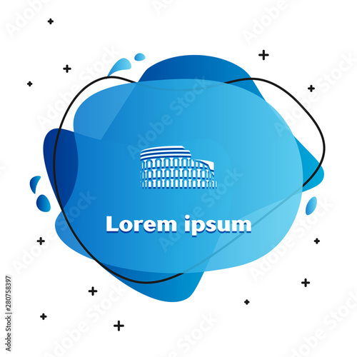 White Coliseum in Rome, Italy icon isolated on white background. Colosseum sign. Symbol of Ancient Rome, gladiator fights. Abstract banner with liquid shapes. Vector Illustration