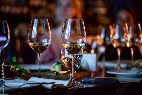 glasses of wine on table in restaurant