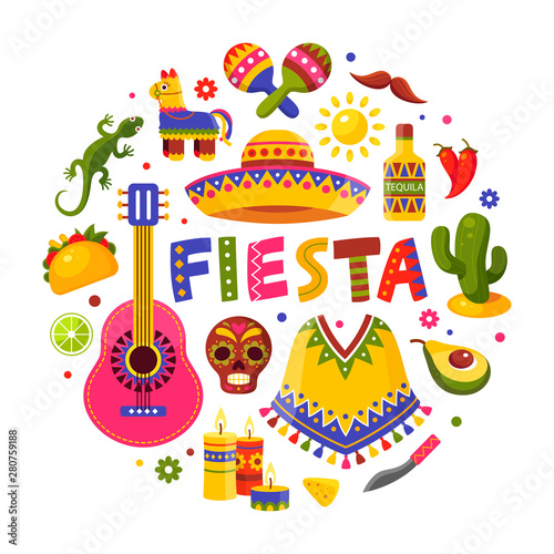 Mexican holiday set, traditional poster for fiesta design