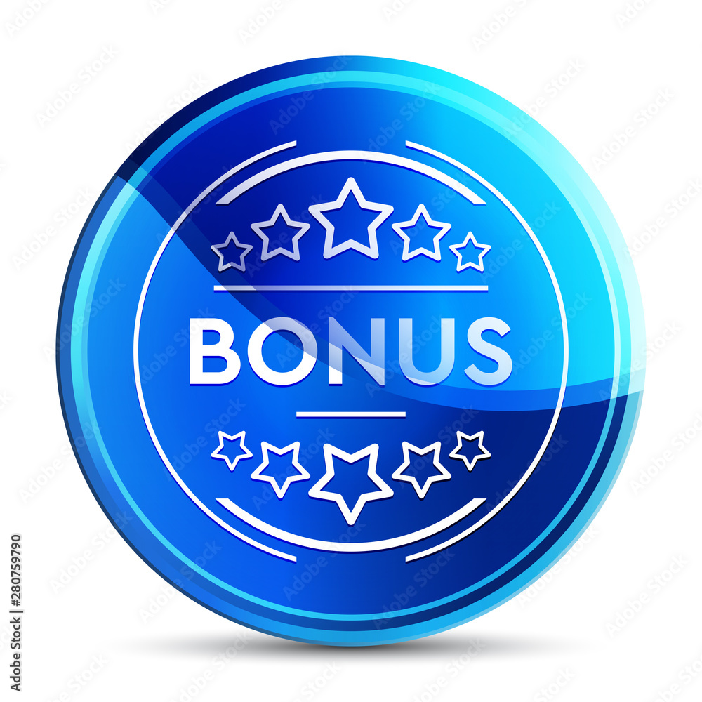 Bonus badge icon glassy vibrant sky blue round button illustration