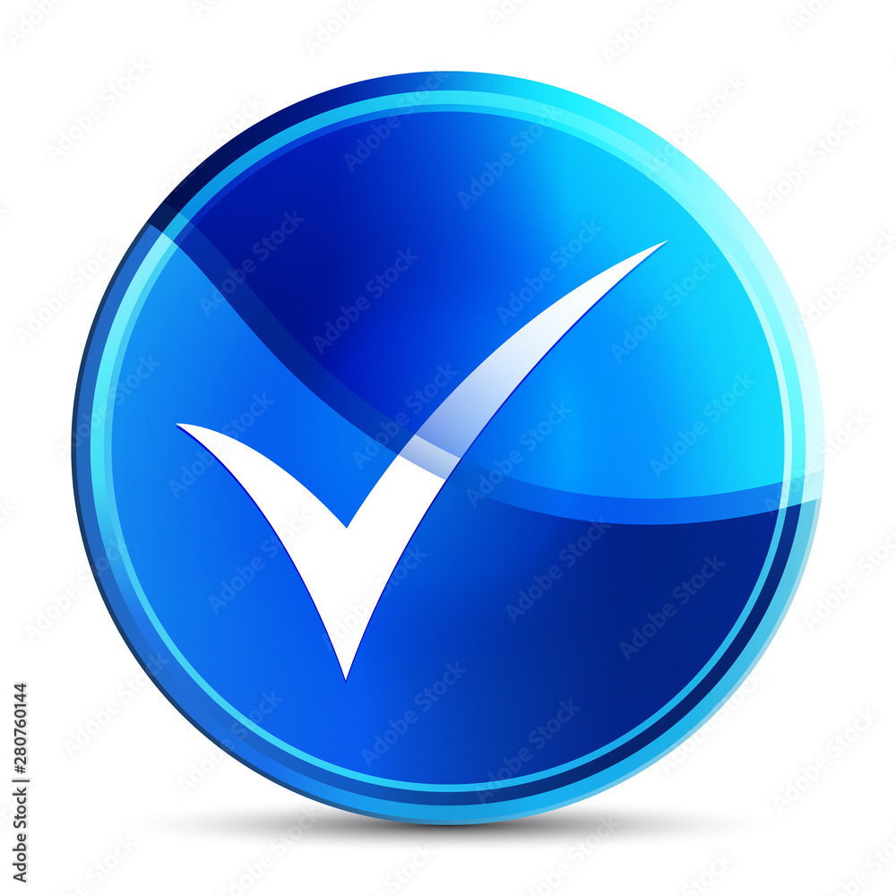 Checkmark icon glassy vibrant sky blue round button illustration Checkmark icon glassy vibrant sky blue round button illustration