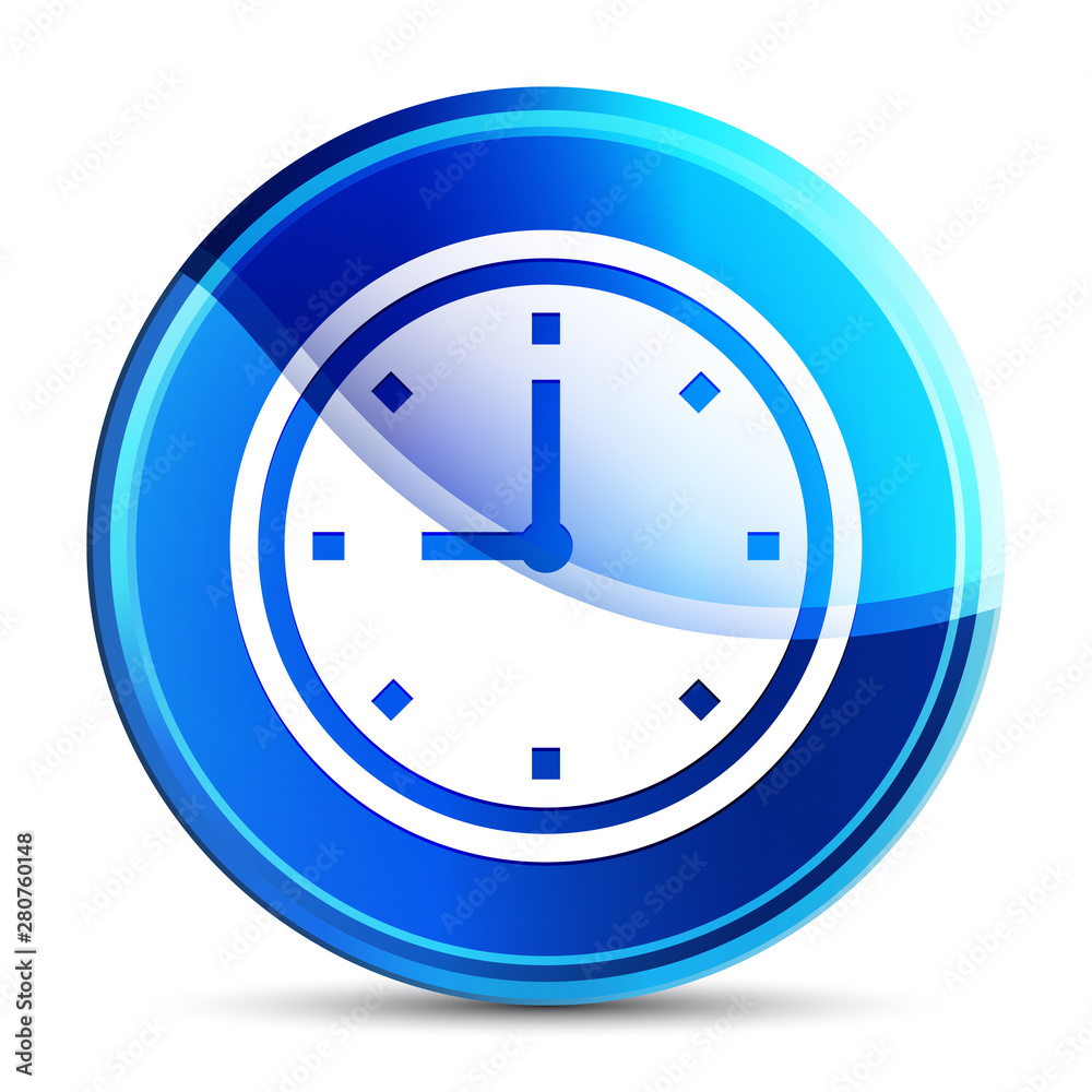 Clock icon glassy vibrant sky blue round button illustration Clock icon glassy vibrant sky blue round button illustration