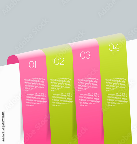 Business infographics template for presentation, education, web design, banners, brochures, flyers. Pink and green tabs. Vector illustration.