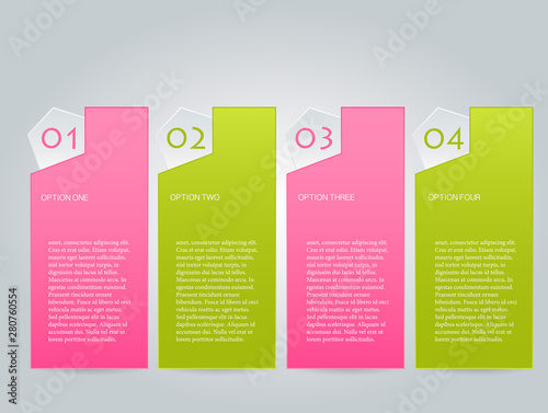 Business infographics template for presentation, education, web design, banners, brochures, flyers. Pink and green tabs. Vector illustration.