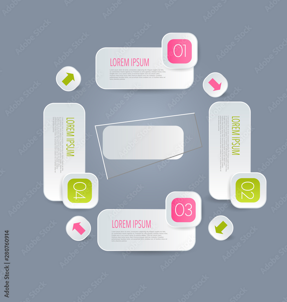 Obraz premium Business infographics template for presentation, education, web design, banners, brochures, flyers. Pink and green tabs. Vector illustration.