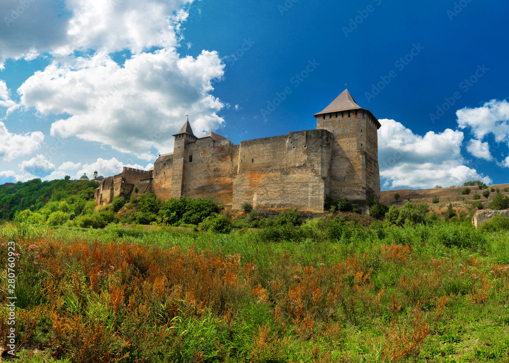View of the Khotyn fortress on the bank of the Dniester. Chernivtsi region. Ukraine