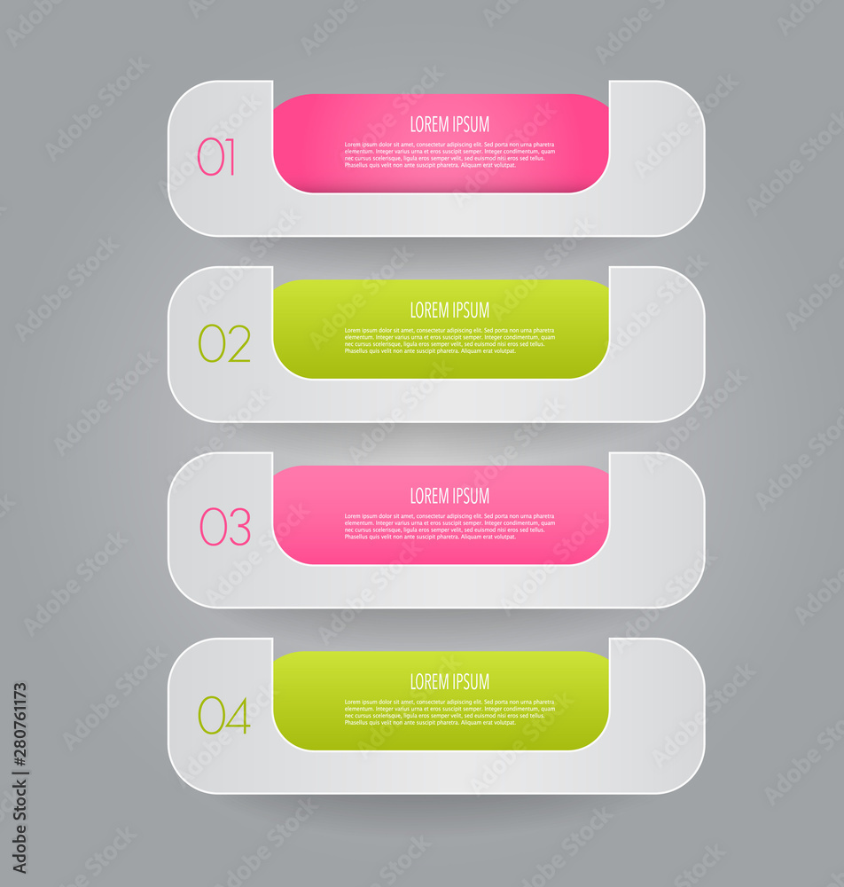 Business infographic template banner for presentation, education, web design, bochure, flyer. Pink and green tabs. Vector illustration.