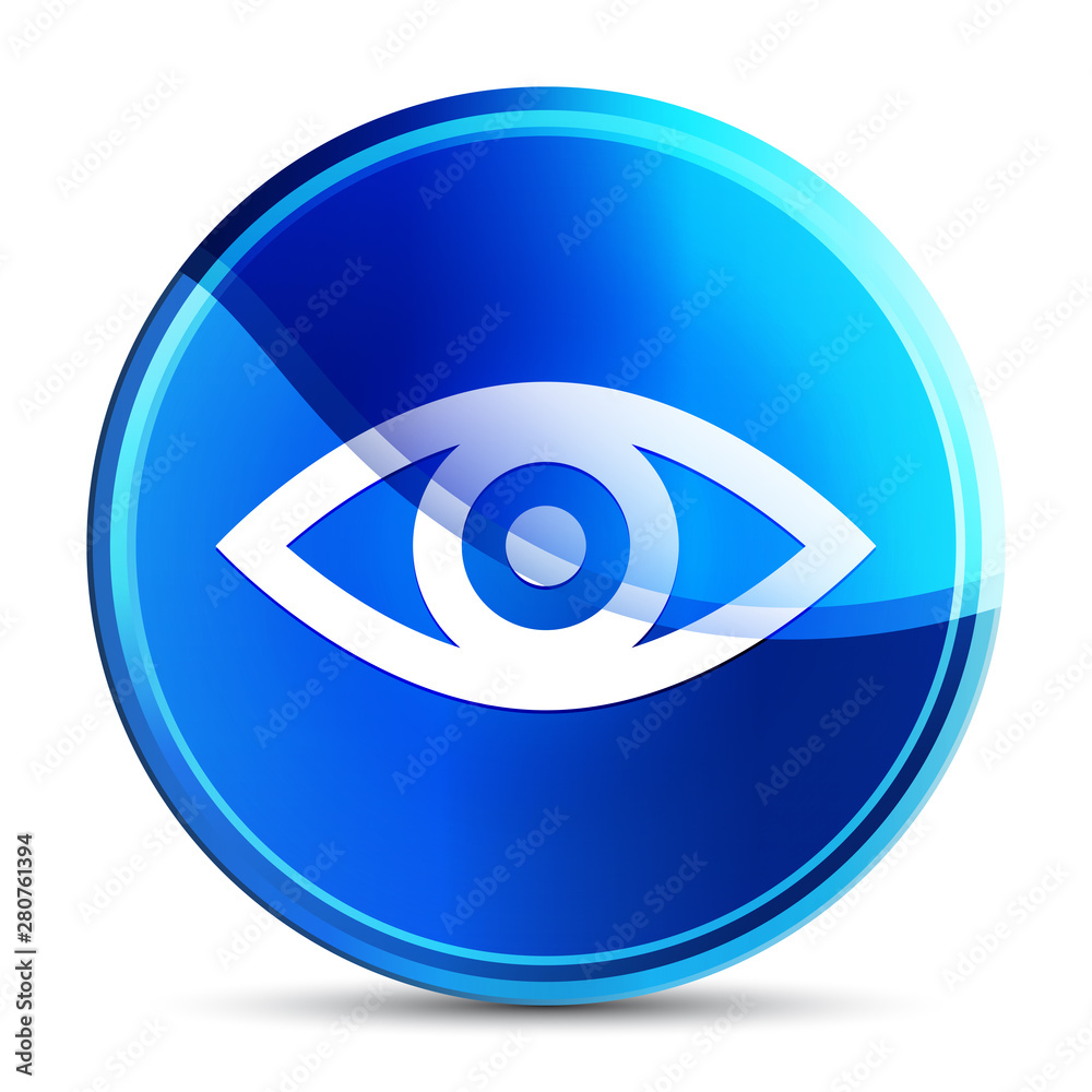 Eye icon glassy vibrant sky blue round button illustration