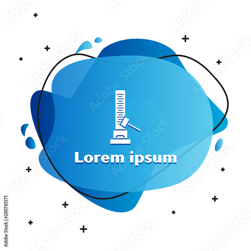 White High striker attraction with big hammer icon isolated on white background. Attraction for measuring strength. Amusement park. Abstract banner with liquid shapes. Vector Illustration