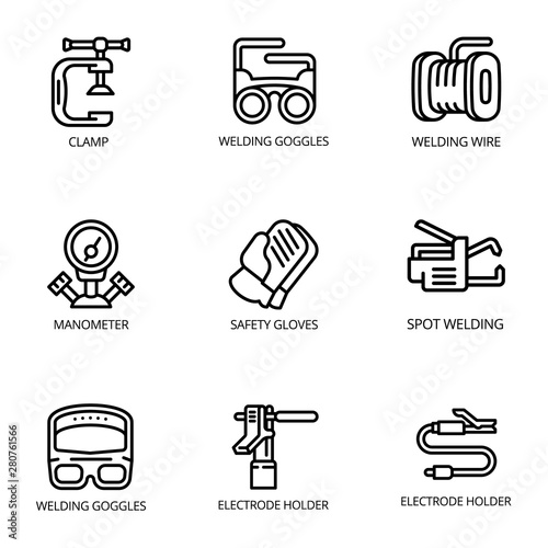 Welding icon set. Outline set of 9 welding vector icons for web design isolated on white background