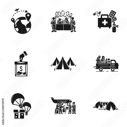 Refugees process icon set. Simple set of 9 refugees process vector icons for web design isolated on white background