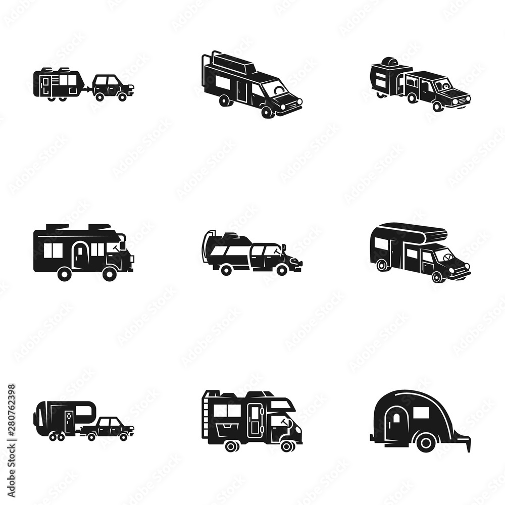 Camping motorhome icon set. Simple set of 9 camping motorhome vector ...