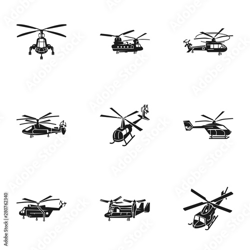 Modern helicopter icon set. Simple set of 9 modern helicopter vector icons for web design isolated on white background