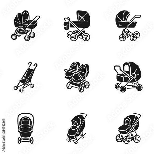 Baby pram icon set. Simple set of 9 baby pram vector icons for web design isolated on white background
