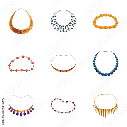 Luxury necklace icon set. Cartoon set of 9 luxury necklace vector icons for web design isolated on white background