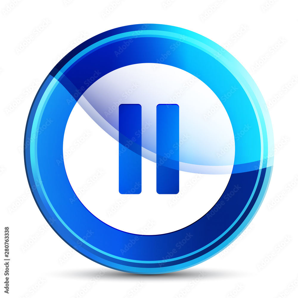 Pause icon glassy vibrant sky blue round button illustration Pause icon glassy vibrant sky blue round button illustration