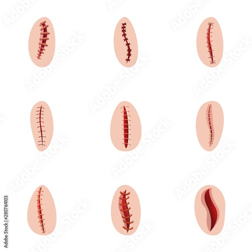 Suture icon set. Cartoon set of 9 suture vector icons for web design isolated on white background