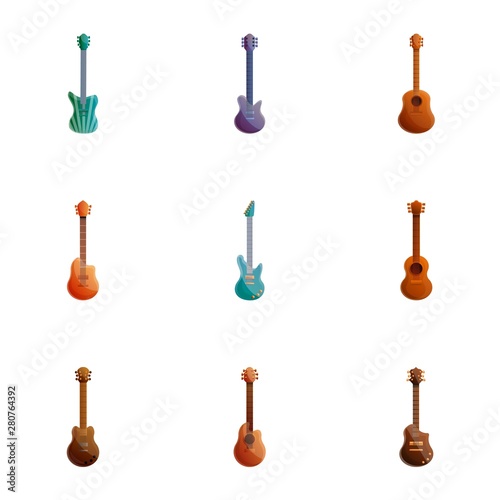 Guitar icon set. Cartoon set of 9 guitar vector icons for web design isolated on white background