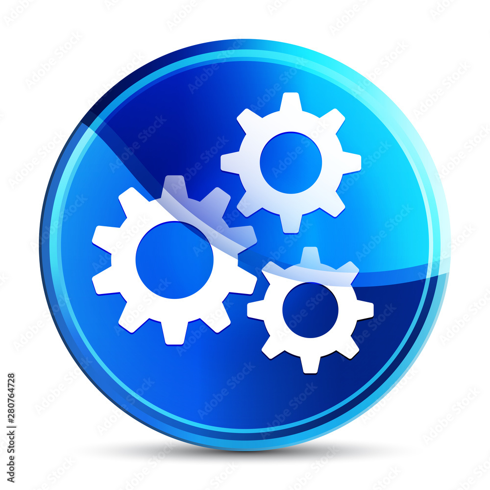 Settings gears icon glassy vibrant sky blue round button illustration Settings gears icon glassy vibrant sky blue round button illustration