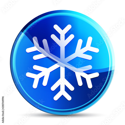 Snowflake icon glassy vibrant sky blue round button illustration