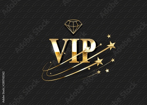 VIP club invitation vector template. Luxury 3d logo with golden gradient frame.
