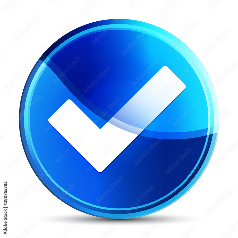 Tick mark icon glassy vibrant sky blue round button illustration Tick mark icon glassy vibrant sky blue round button illustration