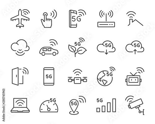 set of 5g icons, such as wifi, internet, iot, cloud, technology, smart home, network, connect