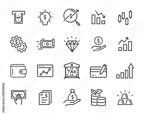 set of finance icons, money, cash, invest, currency, tax, stock