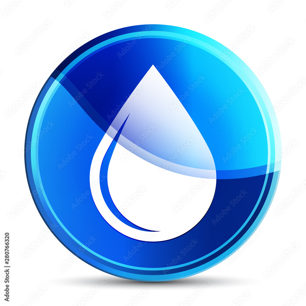 Water drop icon glassy vibrant sky blue round button illustration