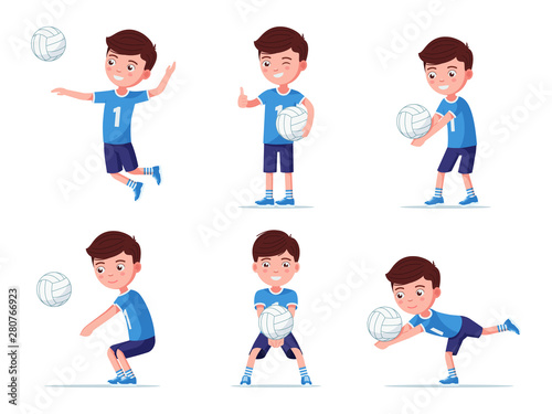 Set boy volleyball player in various poses
