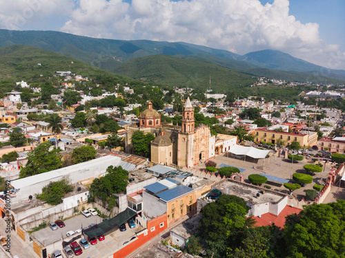 Aerial View of The 100 year old downtown church of Jalpa de Serra in Queretaro Mexico photo