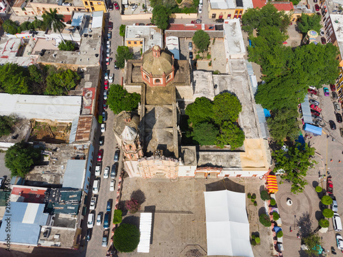 Aerial View of The 100 year old downtown church of Jalpa de Serra in Queretaro Mexico photo