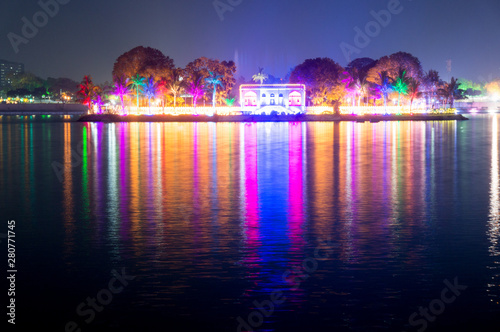Beautiful and colorful lights reflected in the water of kankaria lake ahmedabad, gujarat © Memories Over Mocha