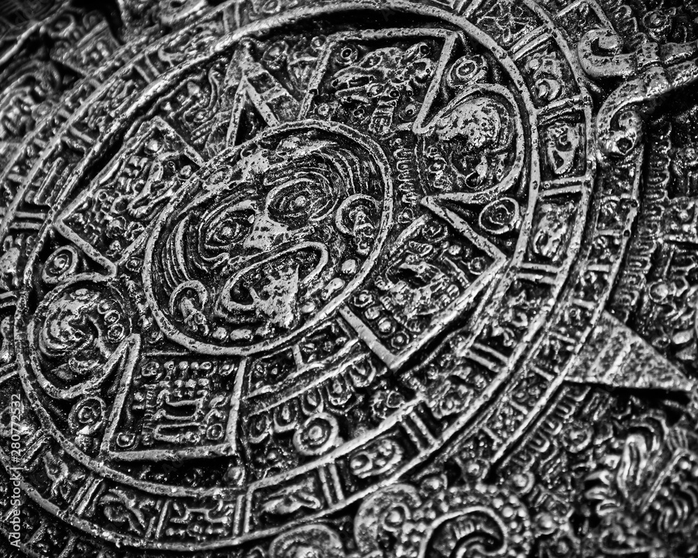 Fototapeta Ancient Aztec Calendar which was once used by native North Americans. Monochrome.