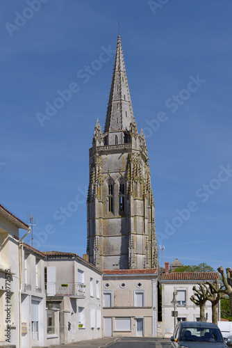 Bell tower of the Saint-Pierre church of Marennes, a commune in the Charente-Maritime department in southwestern France photo