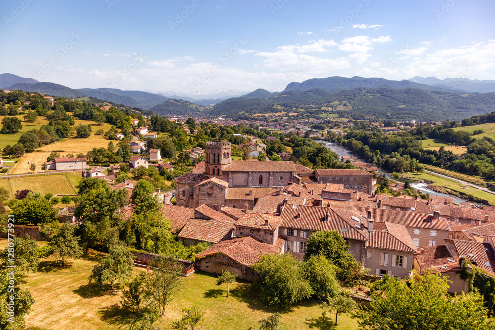 Cathedral of the village of Saint Lizier in the department of Ariège, Pyrenees, Occitanie, France