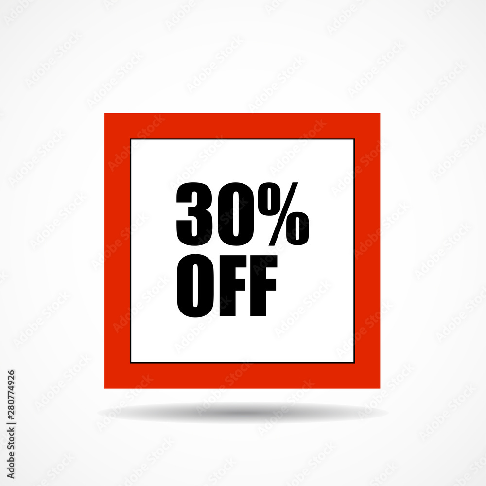 30 percent off. Sale label symbol in square shape, advertising marketing sales, discount and a unique offer 30 percent off. Sale label symbol in square shape, advertising marketing sales, discount and a unique offer